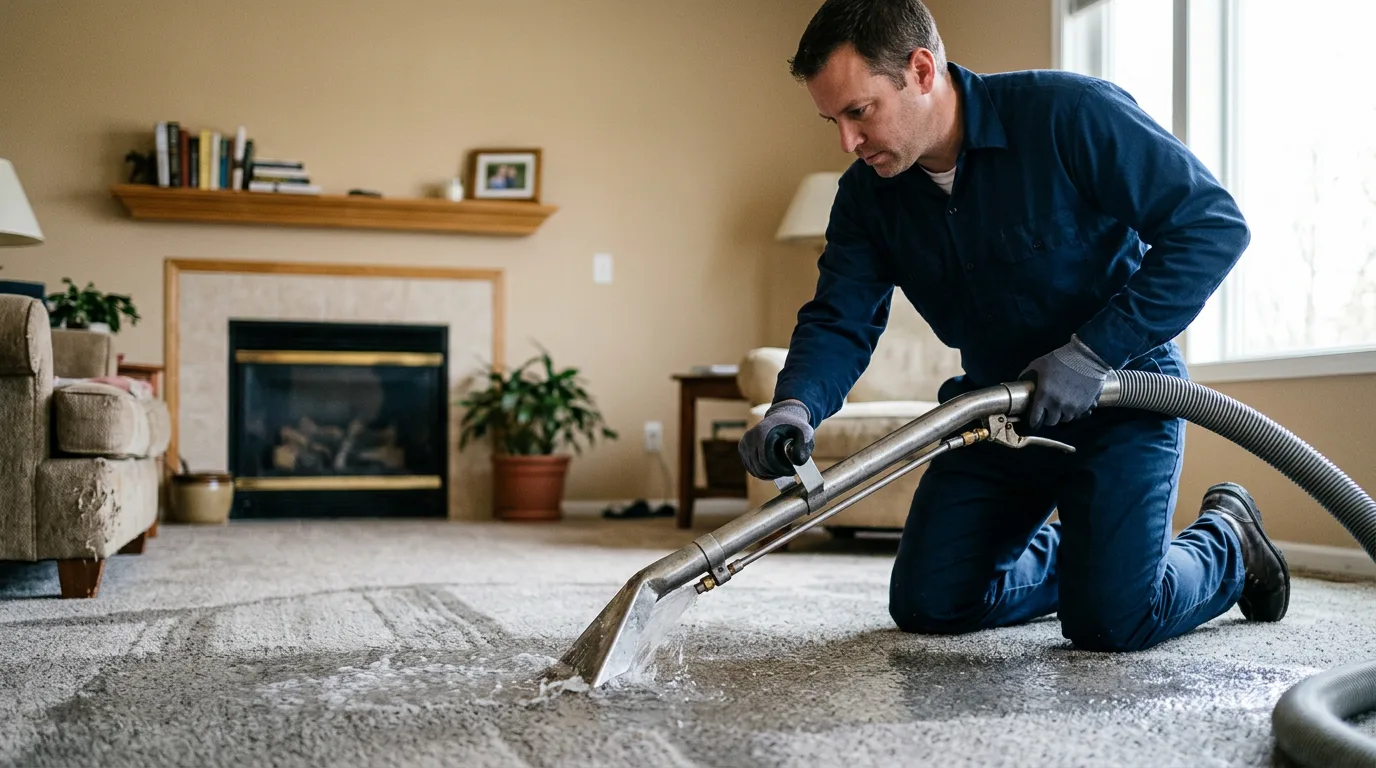 Water damage restoration technician working near Midway, WV